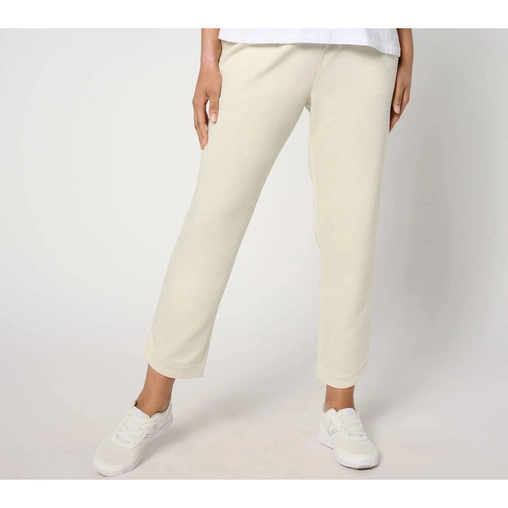 Zuda Womens Pants XL Cream Jacquard Knit Pull On Ankle Pockets Casual Lounge